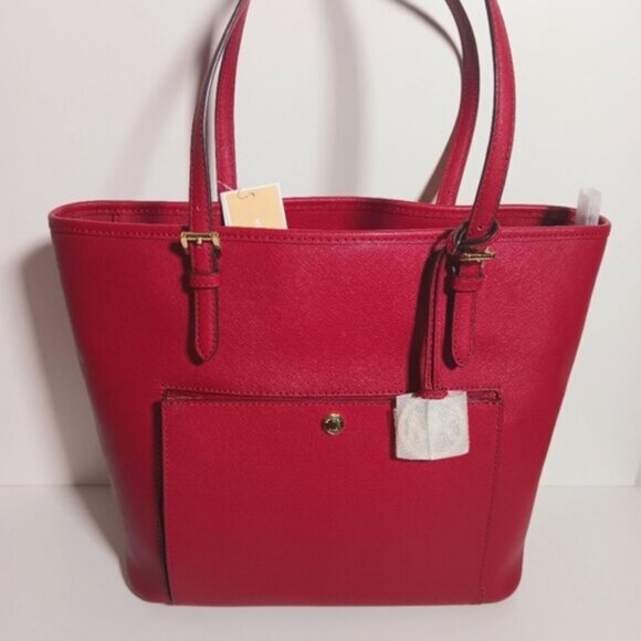 Michael Kors Jet Set Item Large Top Zip Pocket Tote Cherry Red - Picture 4 of 7
